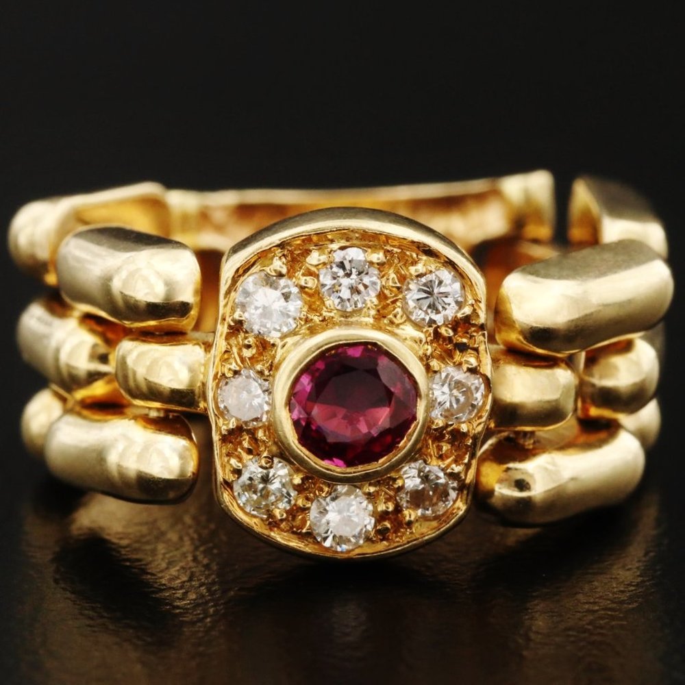 MODA ITALIA / 1.25 CT Diamond & Ruby ring / 18K Yellow gold